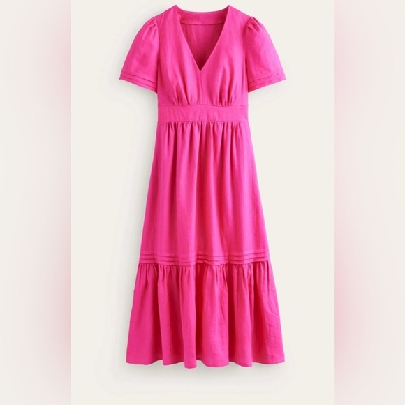 Boden eve midi linen dress pop pansy pink size 12 new with tags. D0849 - Picture 3 of 6